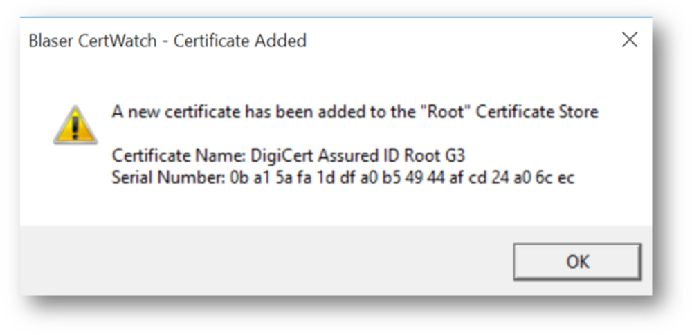 Blaser CertWatch - Certificate Added